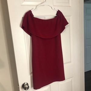 Burgundy short off the shoulder dress